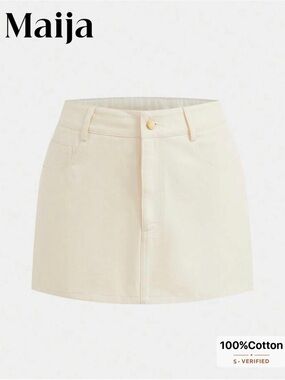 Cream Cotton Mini Skirt